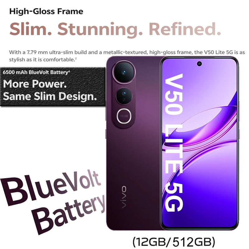 VIVO V50 Lite 5G smartphone 12GB+512GB large memory wet hand touch VIVO lightweight camera phone