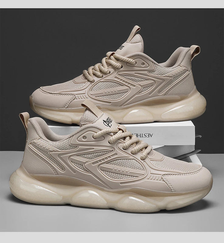 Men's Sports Shoes Trendy Flat Heel Low-top Soft-soled Round Toe Lace-up Large Size New High-quality Solid Color Running Shoes
