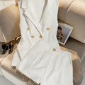 Elegant Style Women Summer Sleeveless Lapel Double Button Vest Pleated Short Pants Set