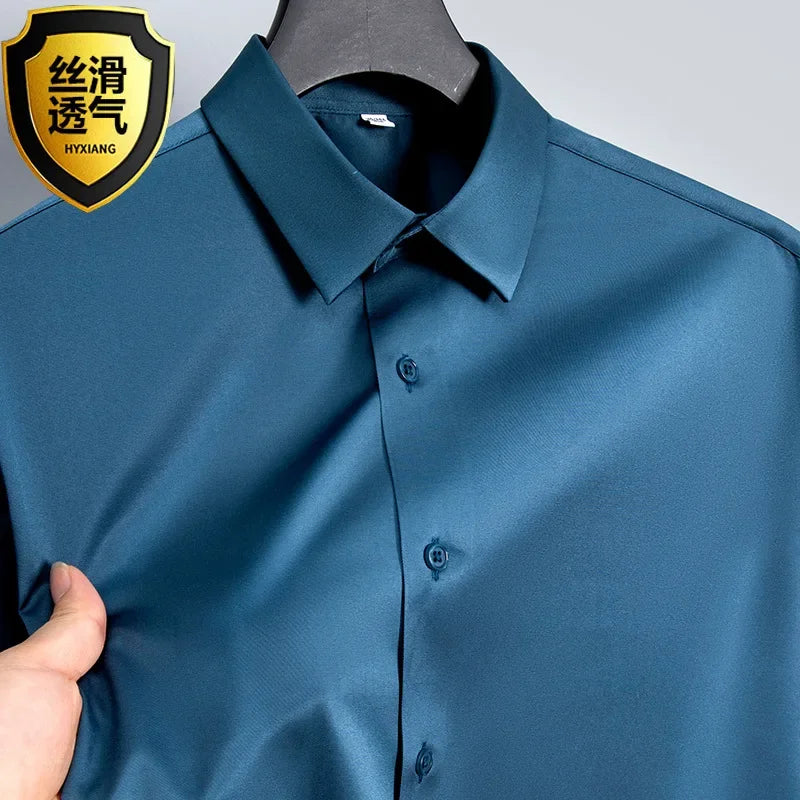 Summer shirt, men's white glossy non ironing wrinkle | SAMAG