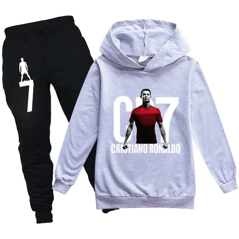 3-12 Years Spring Autumn Football CR7 Print Hoodie+Pants | SAMAG