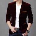 2025 New Autumn Coffee Elegant Slimming Corduroy Suit for Men, Burgundy Skin Friendly Fabric Casual Men's Jacket, Asian Sizes