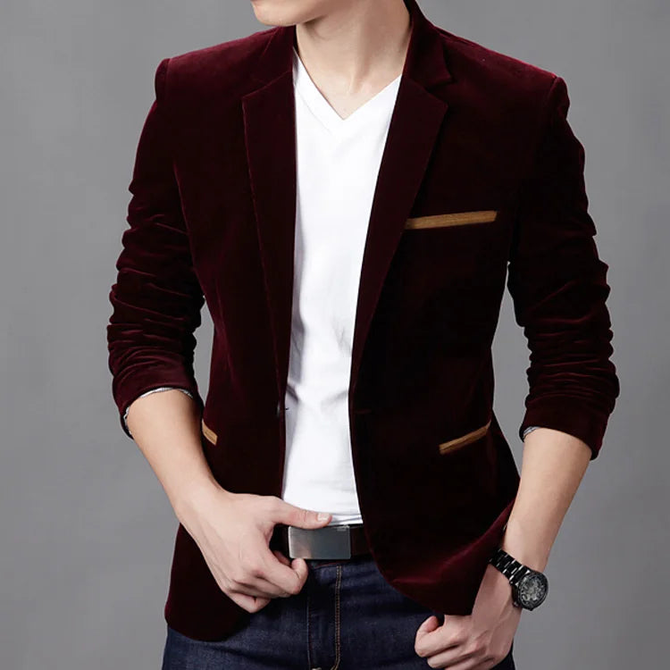 2025 New Autumn Coffee Elegant Slimming Corduroy Suit for Men, Burgundy Skin Friendly Fabric Casual Men's Jacket, Asian Sizes