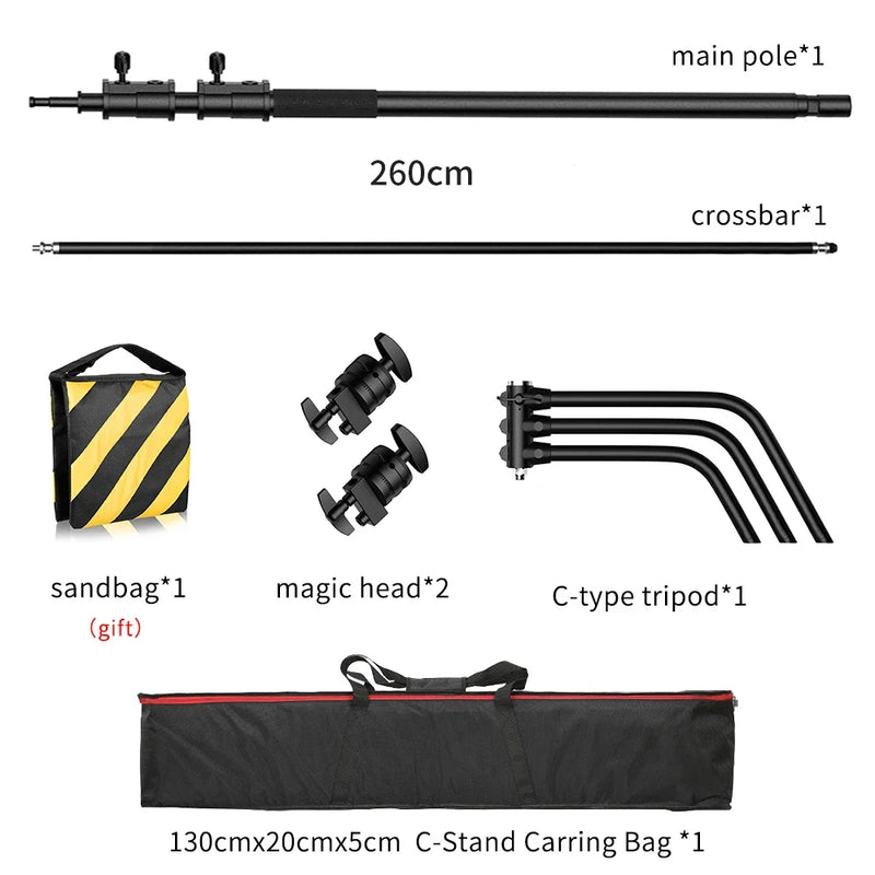 C Stand Stainless Steel Kit Light Stand With Weight Bag Photo Studio Accessories Extension Rod 2.49M Length Arm Cross Boom