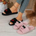 Fashion Trend Cherry Rhinestone Decor Casual Cotton Slippers for Women 2026 Winter New Round Toe Casual Plush Warm Women's Shoes
