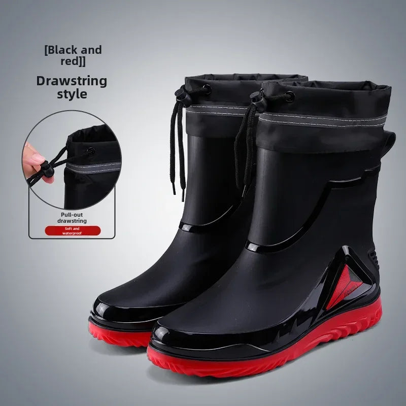 Men's Rain Shoes Fashion Waterproof Men's Rain Shoes Outdoor Non-slip Work Shoes for Men Cotton Warm Rain Boots Kitchen Footwear