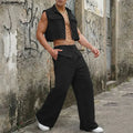 INCERUN Men Sets Solid Sleeveless Crop Tops Shirt Pants | SAMAG