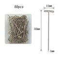 50pcs Tpins Long 32mm Silver T Shape Needles Pin For Wigs Hair Weaving Tools Salon Styling Tools Mannequin Head Wig Stand