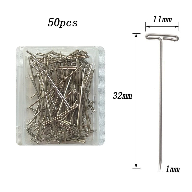 50pcs Tpins Long 32mm Silver T Shape Needles Pin For Wigs Hair Weaving Tools Salon Styling Tools Mannequin Head Wig Stand