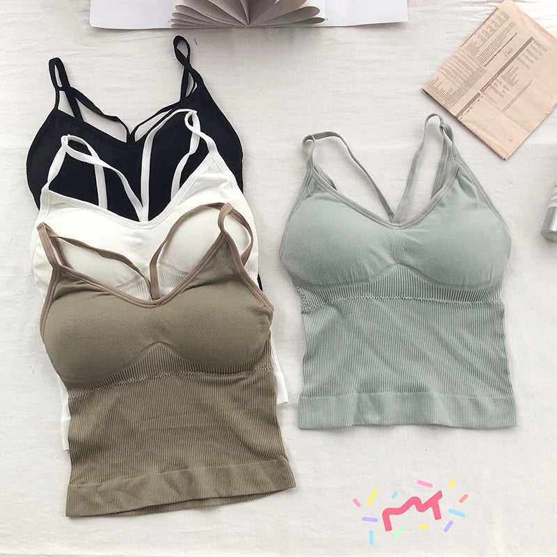 Women Cotton Lingerie Push Up Bra Sexy V Neck Tube Top Fashion Solid Color Underwear Female Soft Brassreie With Chest Pad
