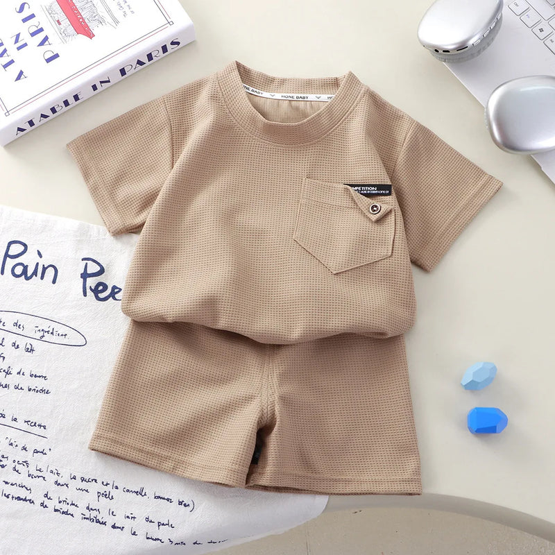 Summer Kids Waffle Knit Set Short Sleeve T - Shirt - View 6 | SAMAG