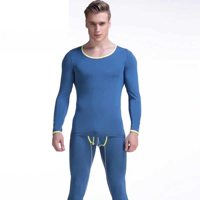 Men thin Model slim round neck base shirt long Johns youth warm suit underwear men