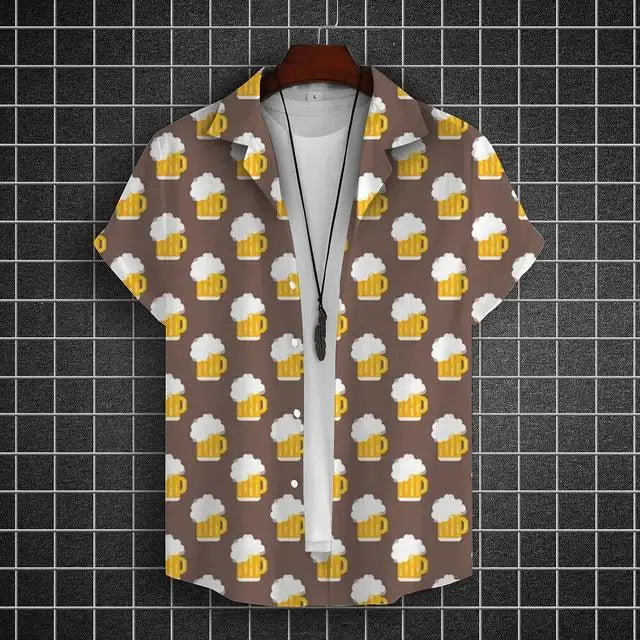 Hawaiian Shirt For Men 3d Beer Printed Short Sleeve Party | SAMAG