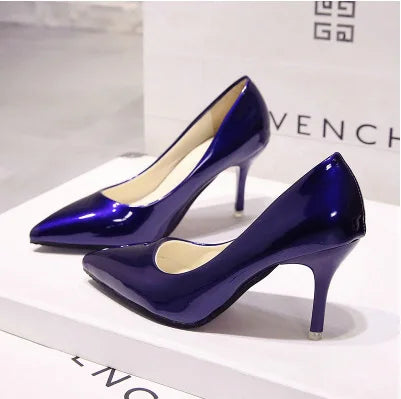 New women's Pumps Female Fashion Patent Leather Sexy Pointed Toe high heels Large size work shoes Wedding Shoes Size 44