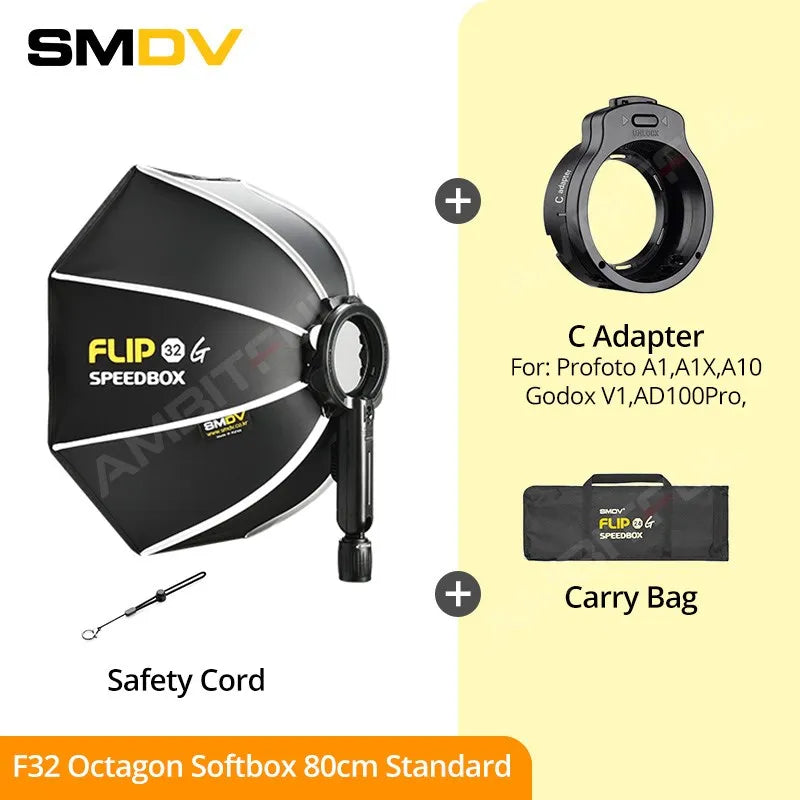SMDV Flip 32 Quickly Release Parabolic Out Door Softbox for Godox Flash Soft box V1 AD100PRO AD300PRO V860III AD200