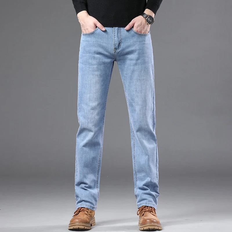 Fashion Light Blue Slim Straight Jeans Men's Spring | SAMAG