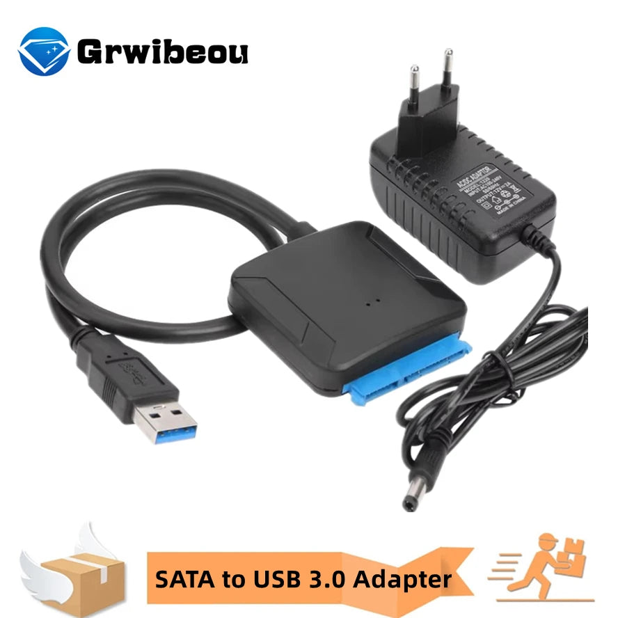 USB 3.0 to SATA Cable SATA III Hard Drive Adapter Converter for 2.5" 3.5" SSD HDD Hard Drive Disk with 12V/2A Power Adapter