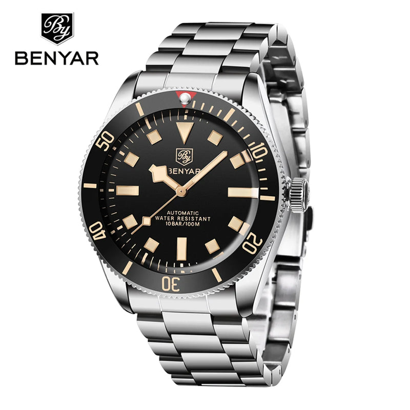 BENYAR 2026 New Men Watches Retro Black Mechanical Automatic luxury watch for men Waterproof Luminous Stainless steel wristwatch