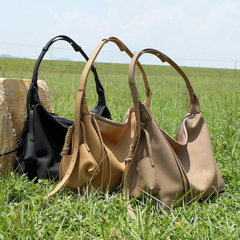 HIFASHION Genuine Cowhide Leather Hobo Bag Women Soft Half Moon Underarm Shoulder Purses Elegant Commuting Crossbody Handbags
