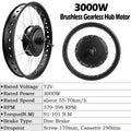 72V 3000W Electric Fat Bike Kit Brushless Gearless Rear Cassette Hub Motor Wheel 20in26in Dropout 190mm for Ebike Conversion Kit