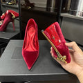 Red Bottom Metal Wand Sexy Sword Pointed Toe Thin Heel Evening Single High Heel Printed Bottom Comfortable Wear Ultra High Heels