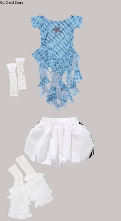 Girls K - pop Off Shoulder Crop Top Tutu Skirt Kids Hip Hop - View 12 | SAMAG