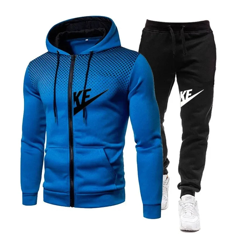 Autumn and winter zipper hooded sweatshirt + long pants set for men's new fashion casual outdoor fitness two - View 4 | SAMAG
