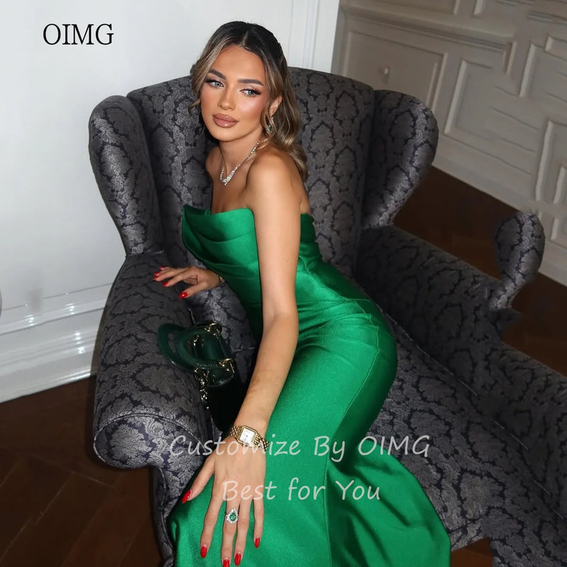 OIMG Modern Green Strapless Mermaid Prom Gowns Satin | SAMAG