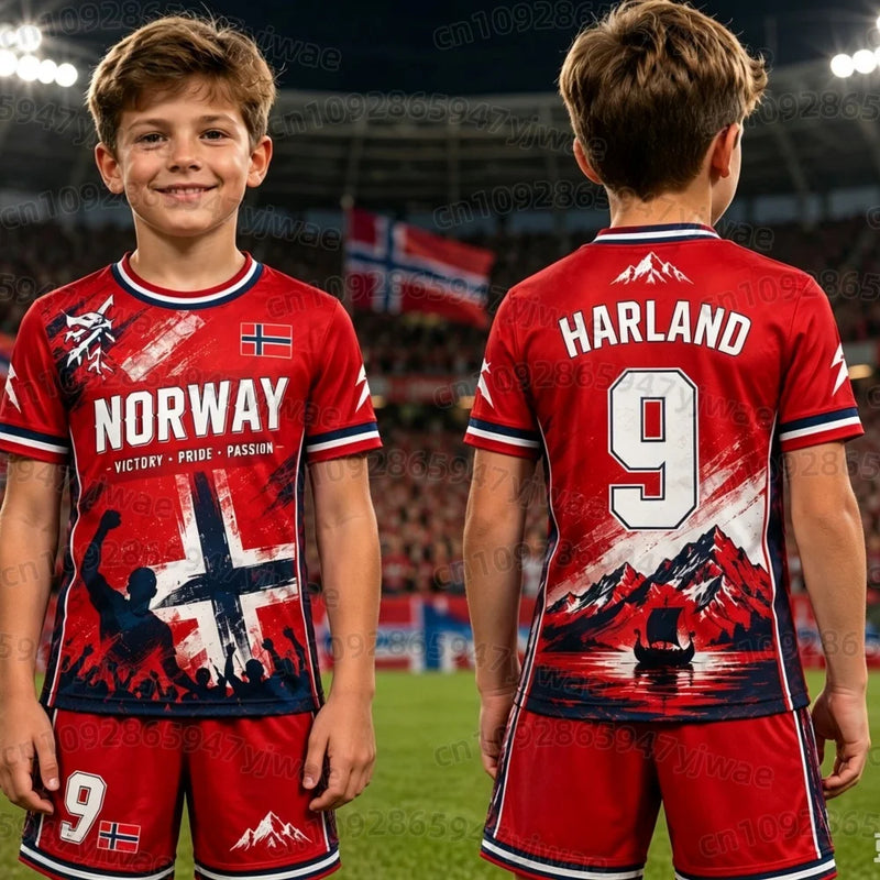 26 Boys HAALAND No.9 Football Jersey Tee Shorts Set Women - View 4 | SAMAG