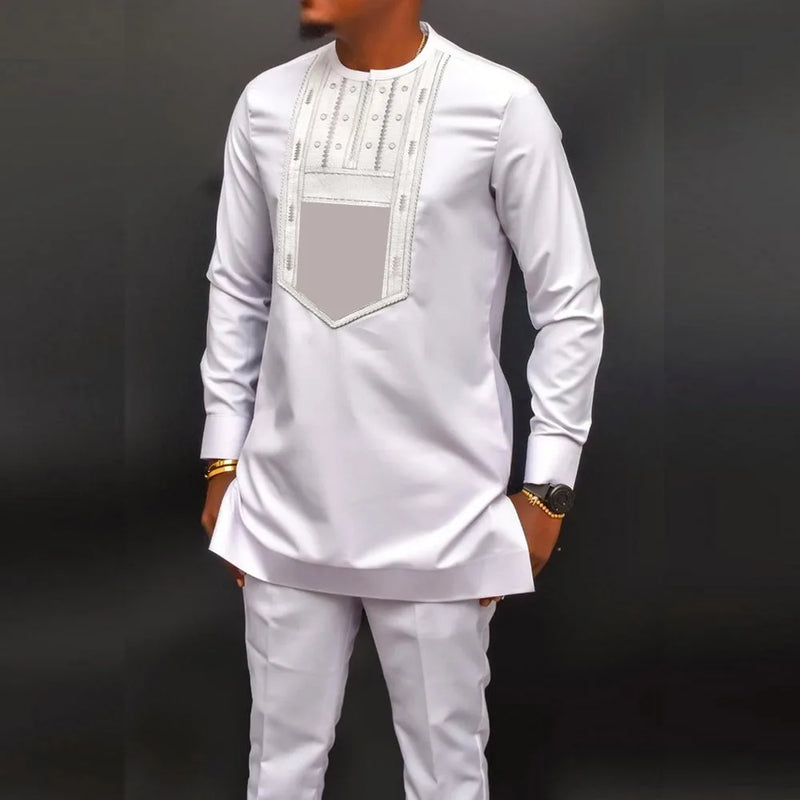 African Traditional Dress Men's Suit Long Sleeve Ethnic Style Printed Patchwork Shirt Casual Pants 2 Piece - View 26 | SAMAG