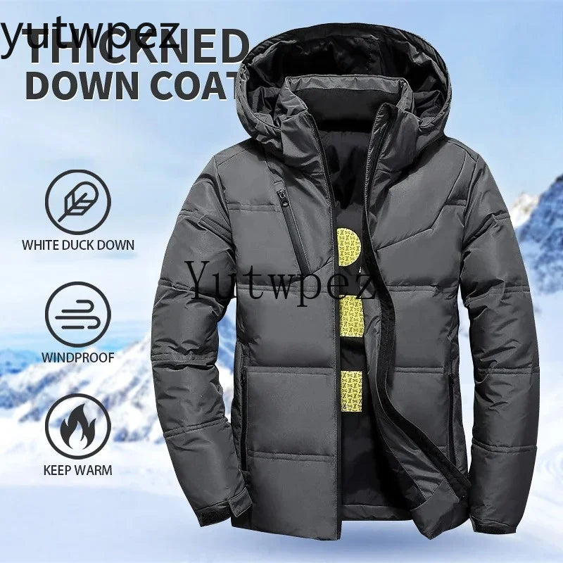 Outdoor Casual Hooded Overcoat Clothes White Duck Down Jacket Men Winter Men's Coat Windproof Removable Cap Parkas Solid Color