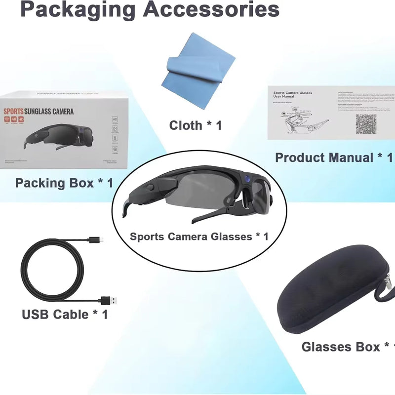 FPV WiFi Action Camera Sunglasses 1080P  Wireless POV Bodycam for Sports Cycling Vlog Video Recording