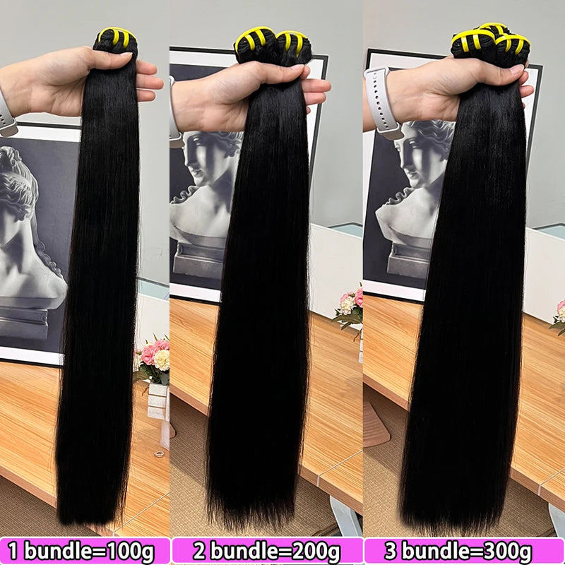 Double Drawn Yaki Straight Human Hair Bundles #1B Natural Black Color 1 2 3 4 Pcs 100% Raw Virgin Human Hair Weave Extensions