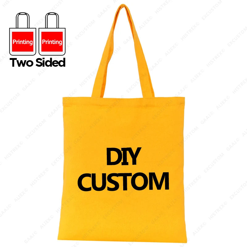 Custom Canvas Tote Bag 100% Cotton Print Your Design Logo Photo Handbag Work Reusable Grocery Shopping Customized Portable Bag