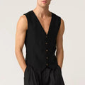 Linen Casual Men's Vest Cool Sleeveless Male Summer Single Breasted Suit Vests V Neck Vintage Jacket for Men Waistcoat