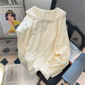 Japanese Style Cute Peter Pan Collar Shirt Women Sweet Lace Spliced Long Sleeved Blouses Woman All-Match Loose Buttons Shirts