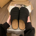 Summer Fashion Knitted Hollow Out Women Closed Toe Slip On Platform Clogs Mules Slides Breathable Casual Outdoor Shoes for Women