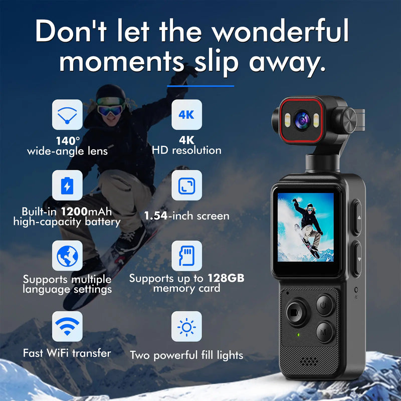 1080P WiFi Mini Camera 4K Ultra HD Action 270° Rotating Lens 140° Wide-Angle Pocket Camcorder for Outdoor Sport DV Vlog