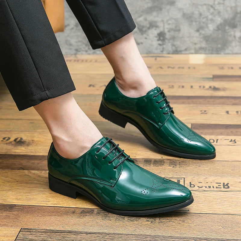 New Arrivals Green Oxfords for Men Pu  Round Toe Lace-up Solid Party  Mens Dress Shoes for Men with  Size 38-48