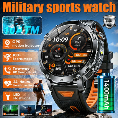 TANK Ultra 1400mAh Battery Military Smart Watch 10ATM Waterproof Heart Rate Tactical LED Flashlight Men Sports | SAMAG