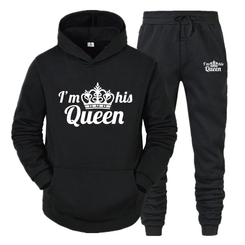 Lover Tracksuit Hoodies Printing QUEEN KING Couple Sweatshirt Plus Size Hooded Clothes Women Two Piece Set - View 11 | SAMAG