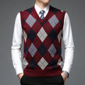 New Autum Fashion Designer Brand Argyle Pullover Diamond Sweater V Neck Knit Vest Men 6% Wool Sleeveless Casual Men Clothing