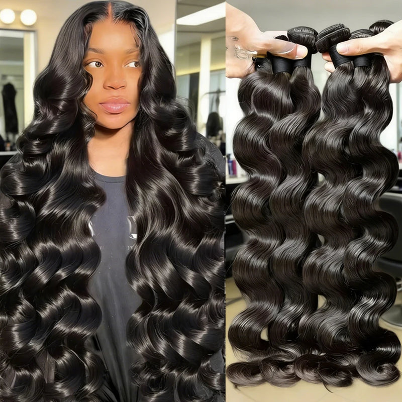 20 30 32 Inch Body Wave Double Weft Human Hair Bundles Remy Hair Extensions Unprocessed Brazilian Hair 1 3 4 Weave Natural Color