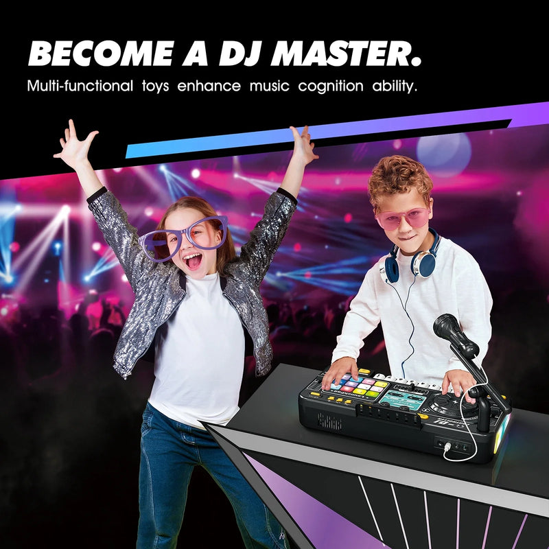 Multifunctional DJ Turntable with Microphone Simulation DJ Mixer Bluetooth Electric DJ Player Music Entertainment Gift for Kids