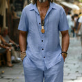 Men's Cotton100 Shirt & Shorts Set Sleeve Light Blue | SAMAG