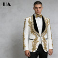 ULBYANRY Jacquard 3-Pieces Suit Including Jacket Vest Pants Suit Attires Luxury Handmade Men's Suit Set with Gold Rhinestones