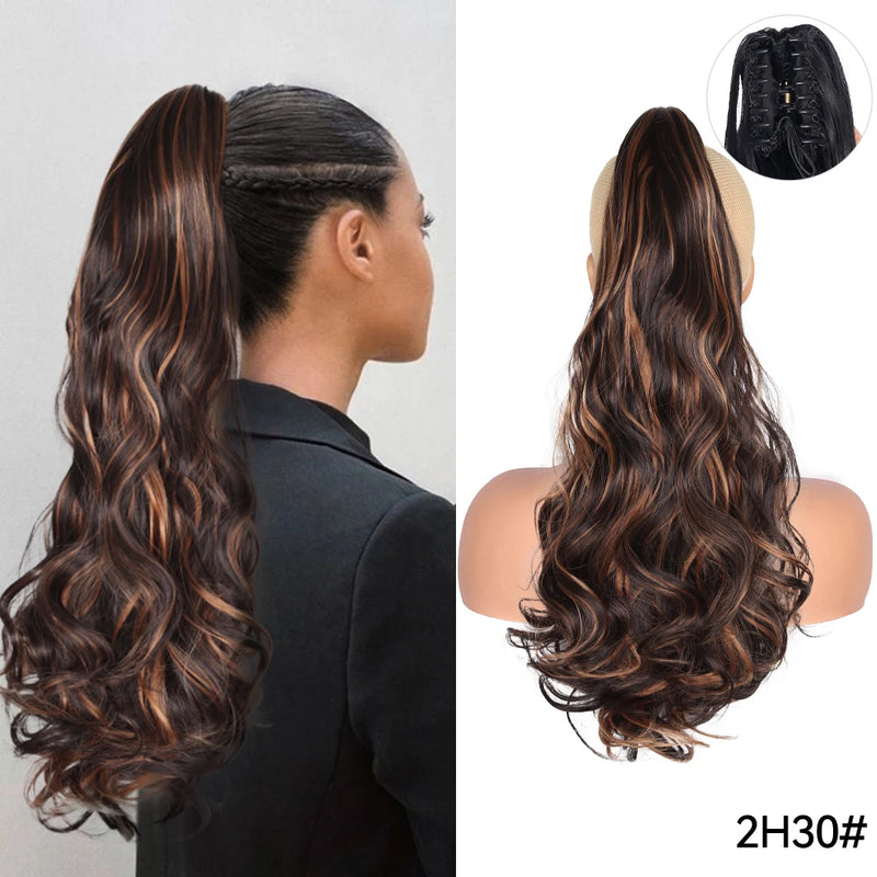 Synthetic Claw Clip On Ponytail Extension 22Inch Long Straight Wavy Ponytail Hair Ponytail With Claw Clip On Ponytail For Women