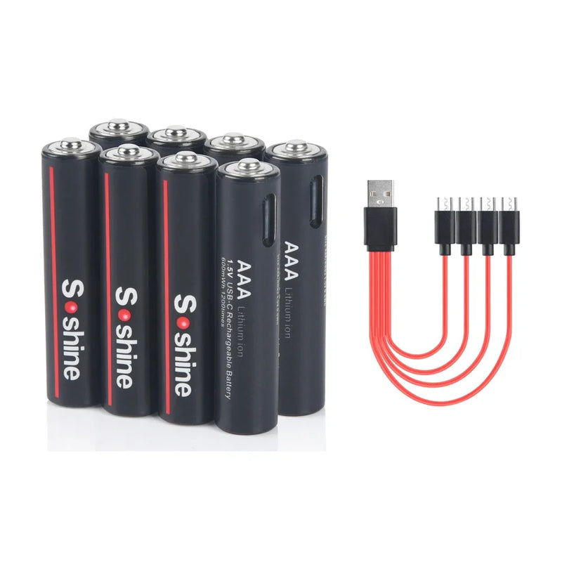 Soshine 1.5V 600mWh USB Li-ion Aaa Battery AAA Rechargeable Battery 3A 1.5Volt Lithium Batteries Toys Camera Flashlight  Clock