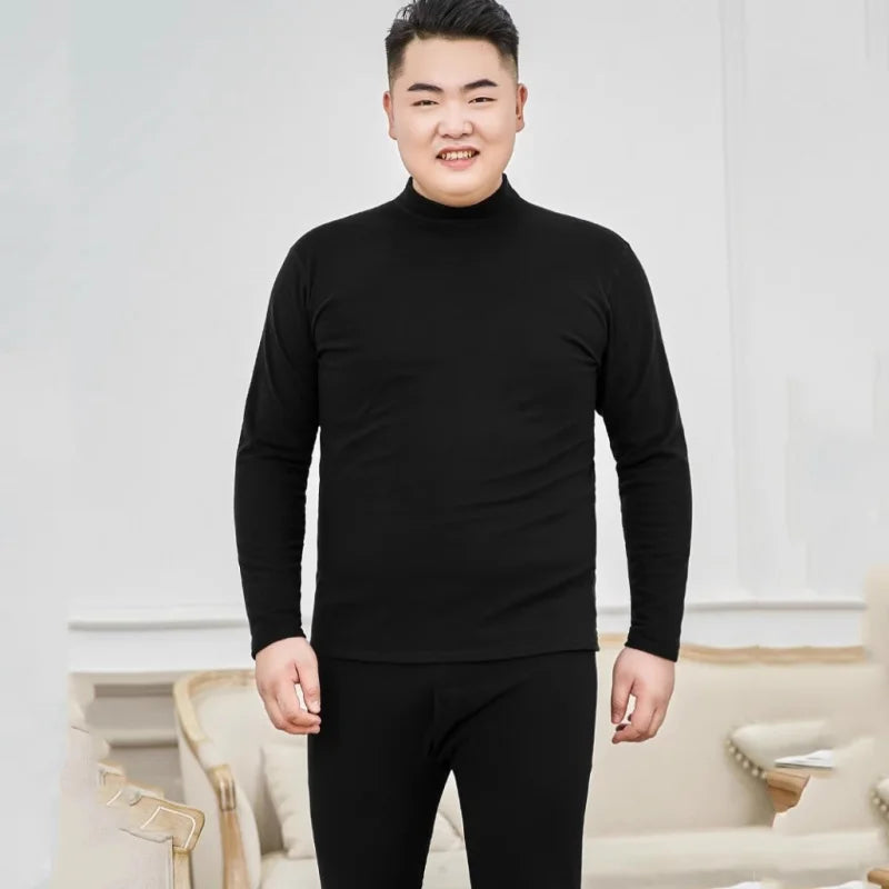 2pcs Winter Men Thickening Velvet Thermal Underwear Plus Size Tops Pants Half-high Collar Long-sleeved T-shirt Warm Pullovers