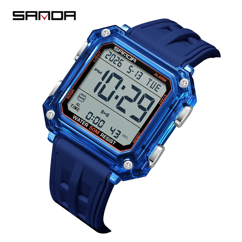 SANDA Quality Brand Military Digital Wristwatch For Men Led Display Complete Stopwatch Waterproof Daily Electronic Male 6377